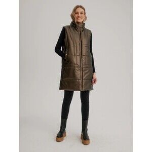 Nikki Jones Metallic Gold Bronze Puffer Hooded Long Vest Zip Coat Size XS NWT